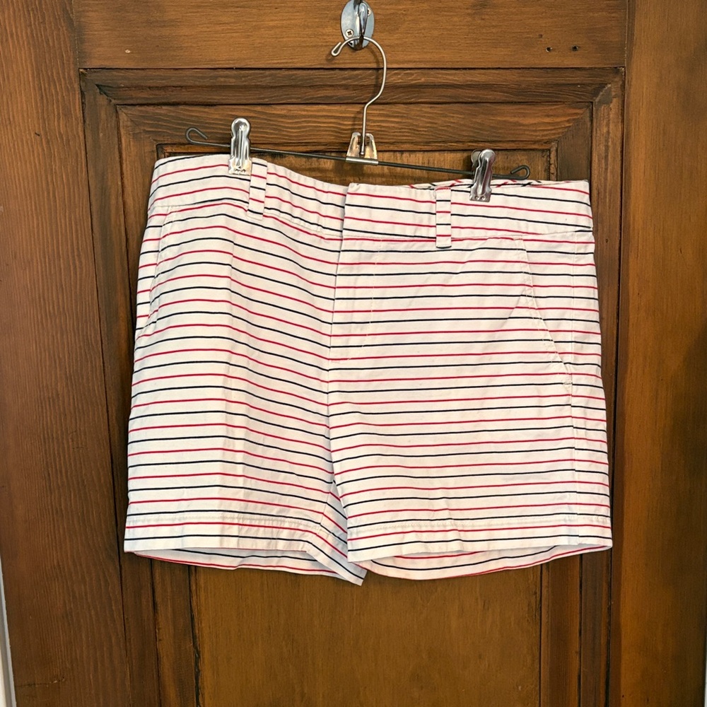 Striped Cotton women’s Shorts - White with Red & Navy Stripes